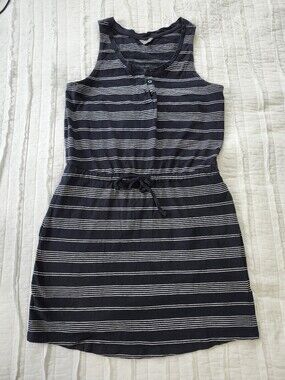 Denver Hayes Black & White Striped Sleeveless Drawstring Tank Cotton Dress M
